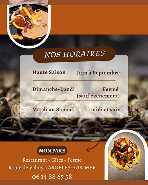horaires2web Horaires restaurant mon fare argeles